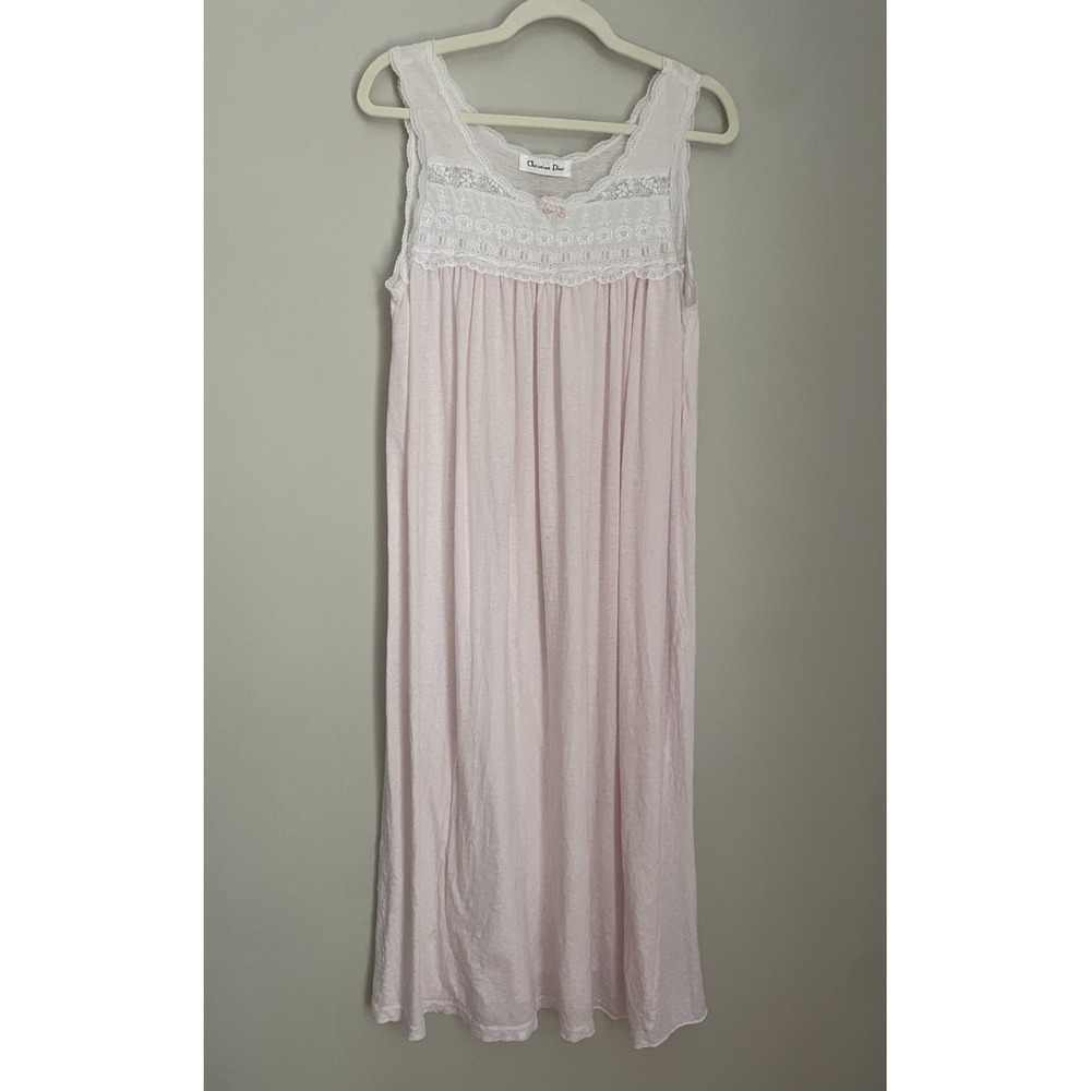 Vintage Christian Dior Long‎ Nightgown M/L Pale Pink Sleeveless Cottage Feminine - Picture 5 of 16